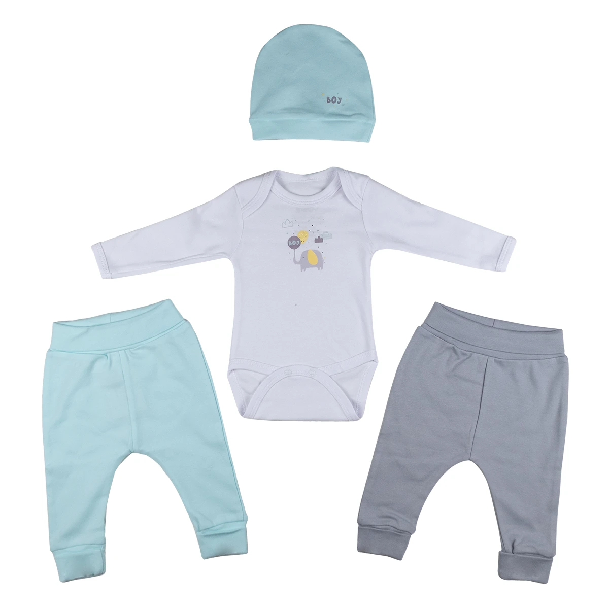 Komplet za bebe četvorodelni Slonče tirkiz